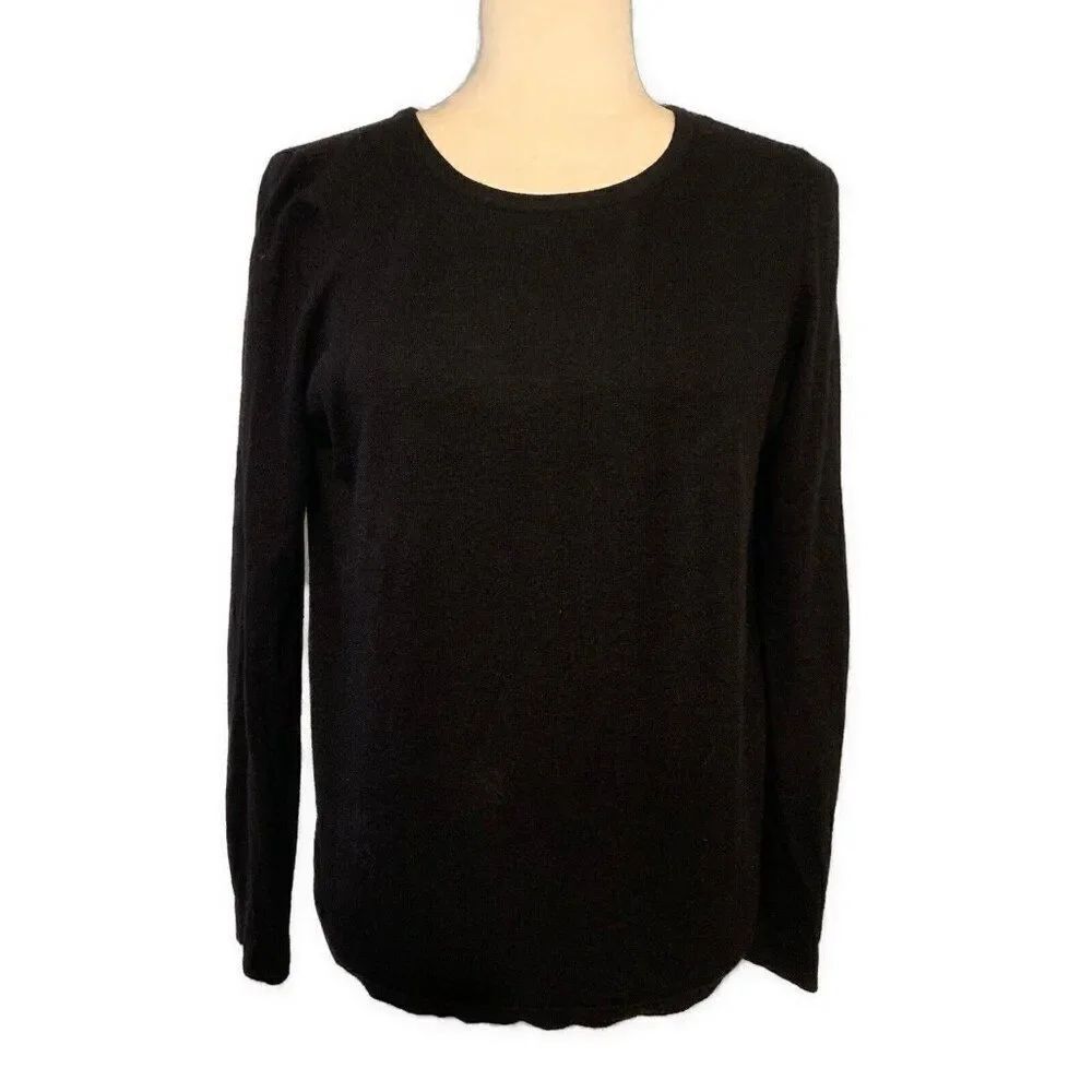 Ann Taylor Solid Black Crew Neck Long Sleeve Sweater Small